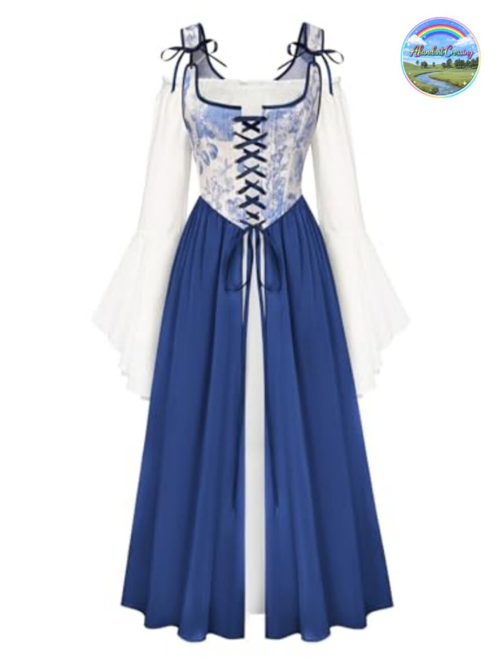 Renaissance Bell Sleeve Medieval Fairy Costume Dress Set Cosplay